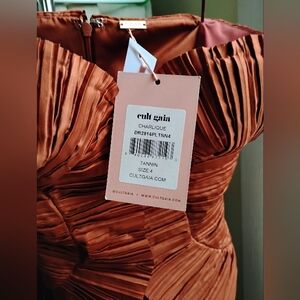 NEW Cult Gaia Charlique Ruched Pleated Strapless Peplum Brown Mini Dress Size 4